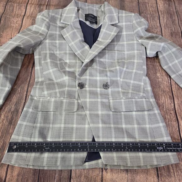 J.Crew Blazer Women 2 Gray Devon Plaid Tollegno 1900 Italian Stretch Wool Blend - Picture 4 of 12